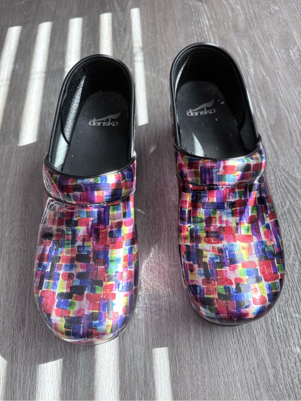 Dansko Multicolor Mosaic Slip-On Clogs (41) which is 10.5-11 women’s